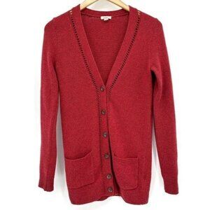 FOSSIL Red Soft Boyfriend Knit V-Neck Button Front Grandpa Cardigan XS Sweater